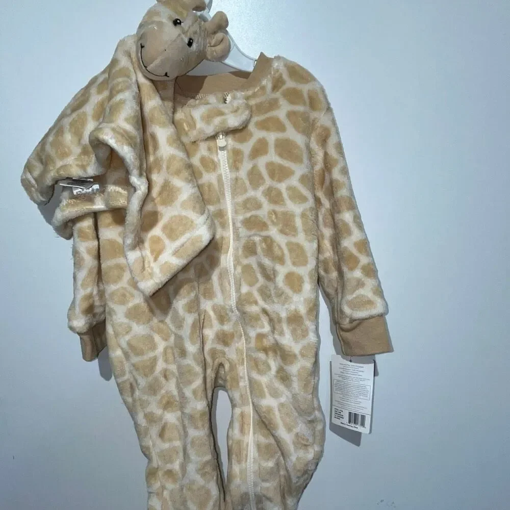 Hudson Baby Flannel Plush Sleep and Play Jumpsuit and Blanket Toy 6-9 Months NWT
